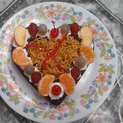 indomie goreng and brownis fruit