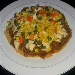 Pizza indomie coto makassar with mixed vegetables